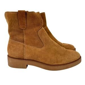 Lucky Brand Ankle Bootie Size 9 Camel Tan Suede Leather Pull On Rhetty Boots